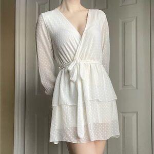 Elegant White Faux Wrap Dress
